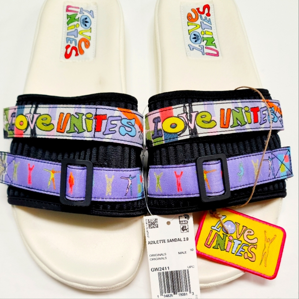 Adidas Originals Adilette Pride 'Love Unites' Sandals Sz 10 Men NWT